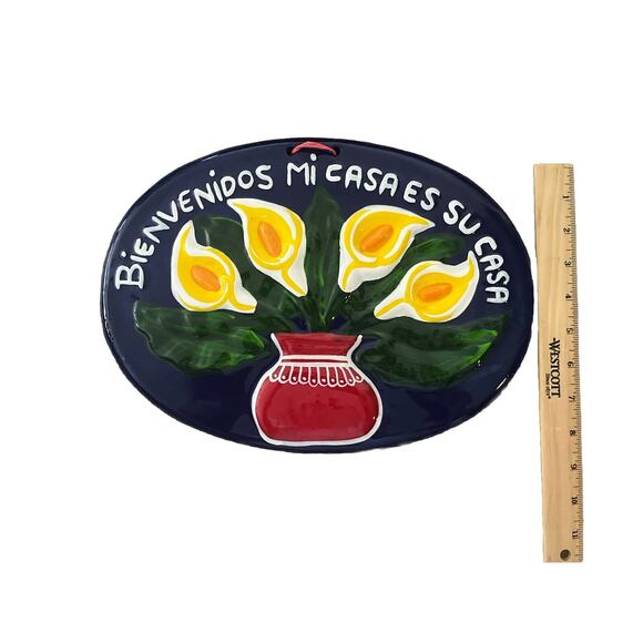 Mexican Talavera Pottery Welcome Sign Bienvenidos Mi Casa Es Su Casa Plaque 13in - Picture 5 of 5